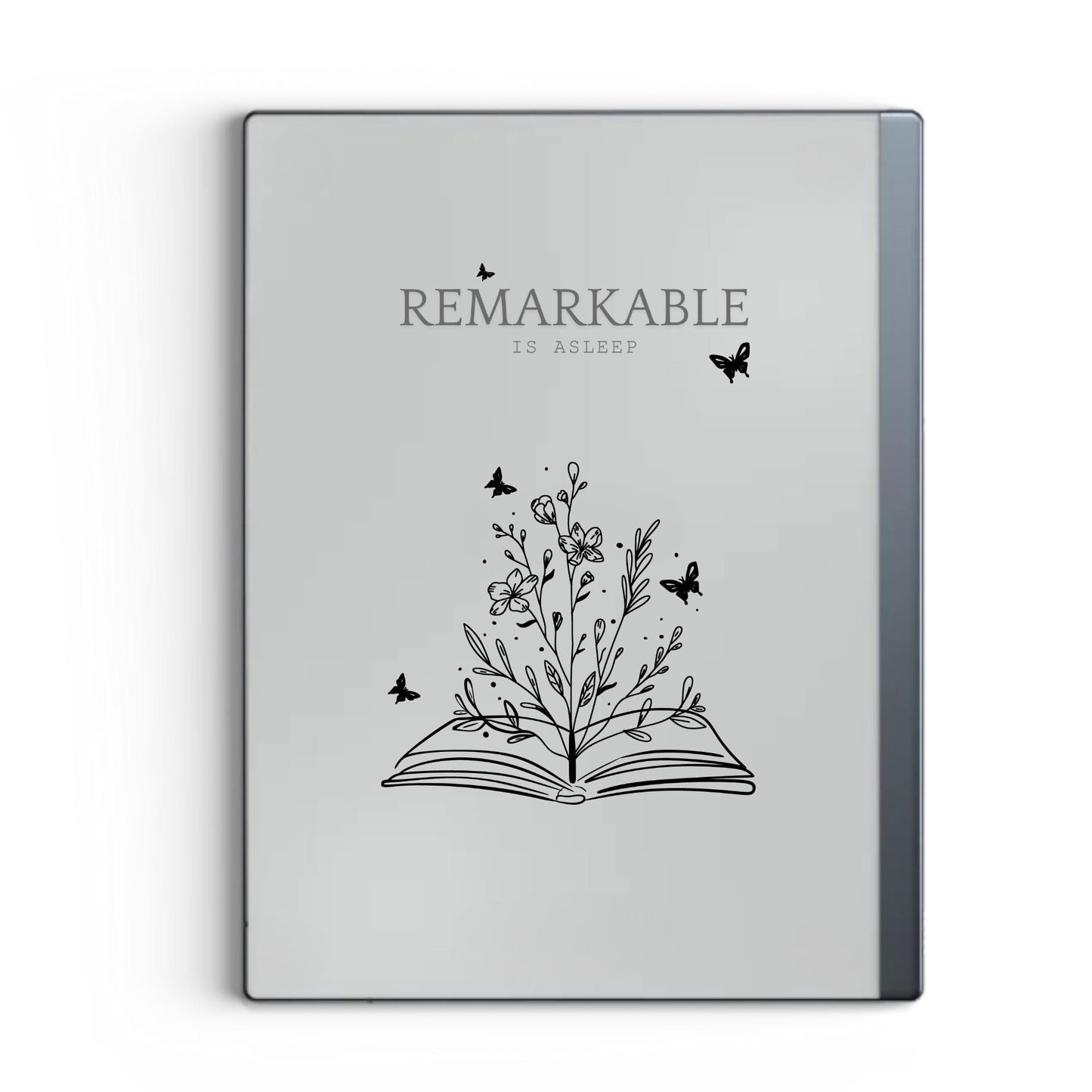 Wildflowers book sleep screen for reMarkable 2 and reMarkable Paper Pure with botanical reading line art artwork in PNG format