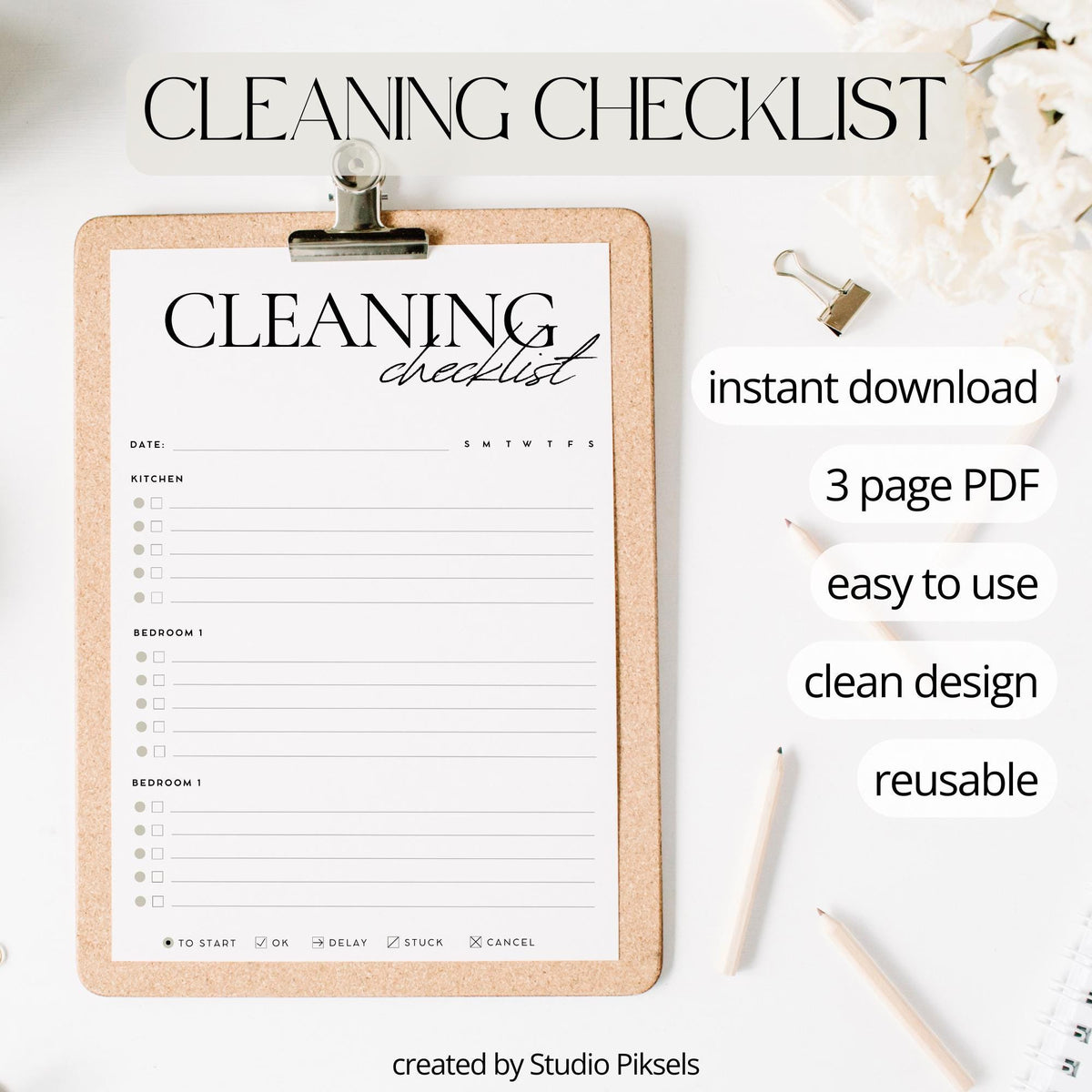 Cleaning Check List, Cleaning Tracker PDF Printable