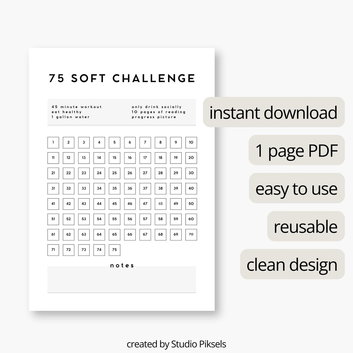 75 Soft Tracker Template | 75 Soft Challenge Printable PDF