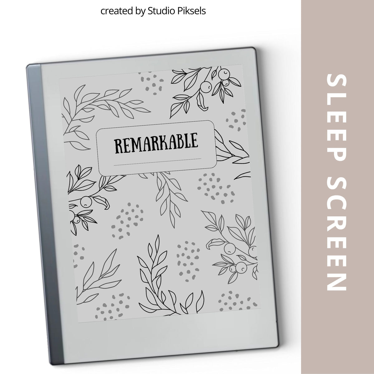 Line art plant leaves sleep screen for reMarkable 2 and reMarkable Paper Pure with minimalist botanical artwork in PNG and PDF format