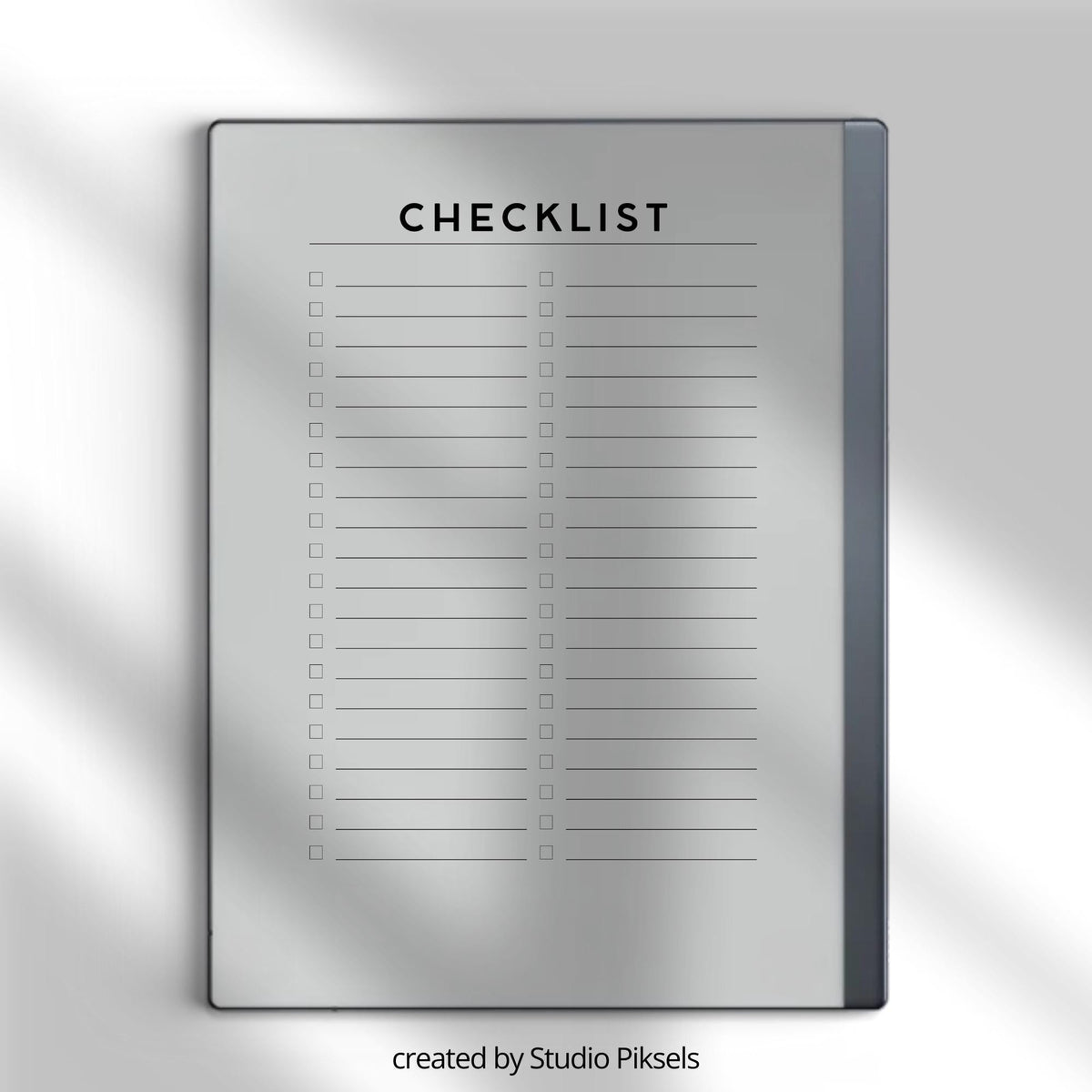 Checklist Notebook PDF for reMarkable 2 and Paper Pure with grayscale to-do list pages and minimalist task organization layout