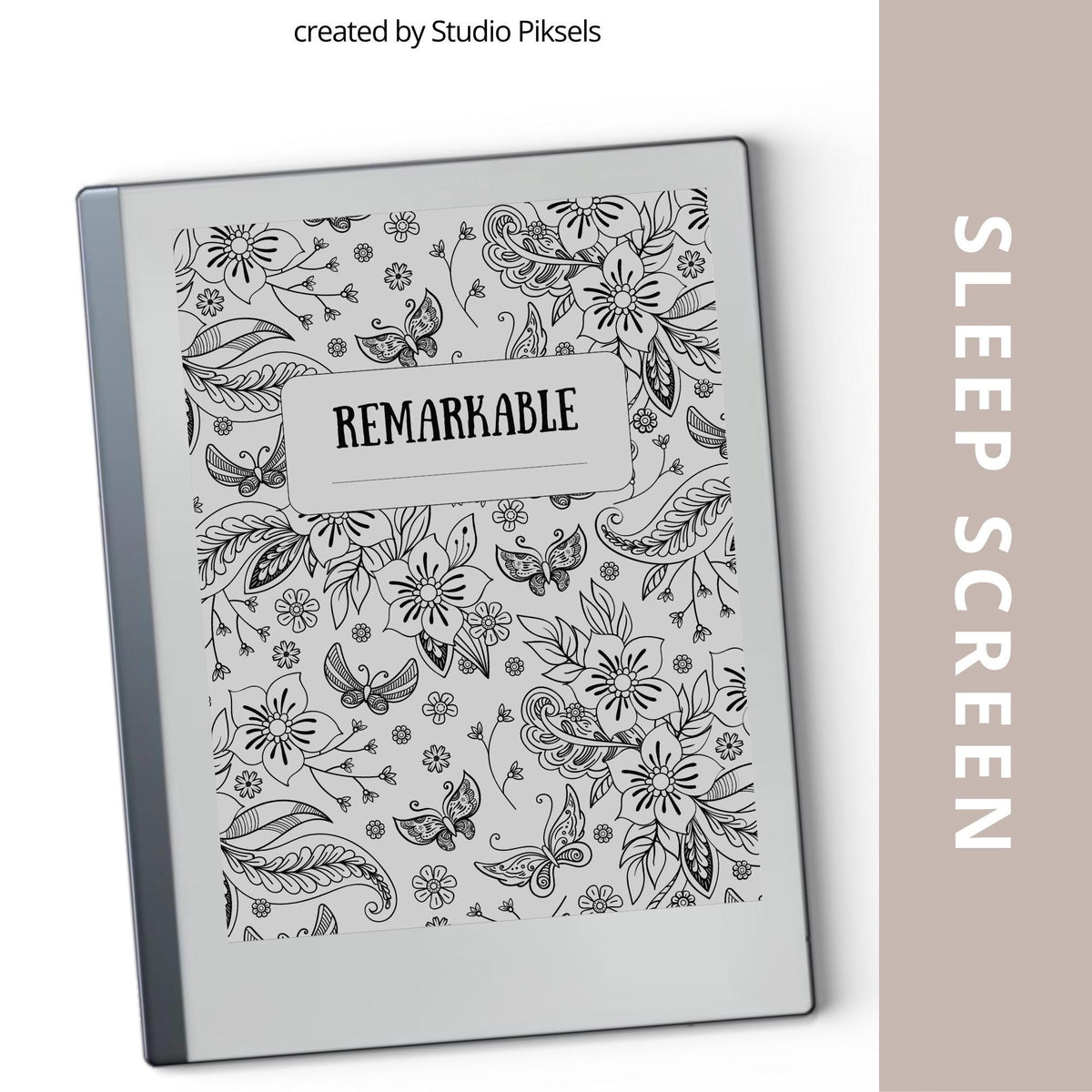 Elegant flower sleep screen for reMarkable 2 and reMarkable Paper Pure with graceful botanical floral artwork in PNG and PDF format