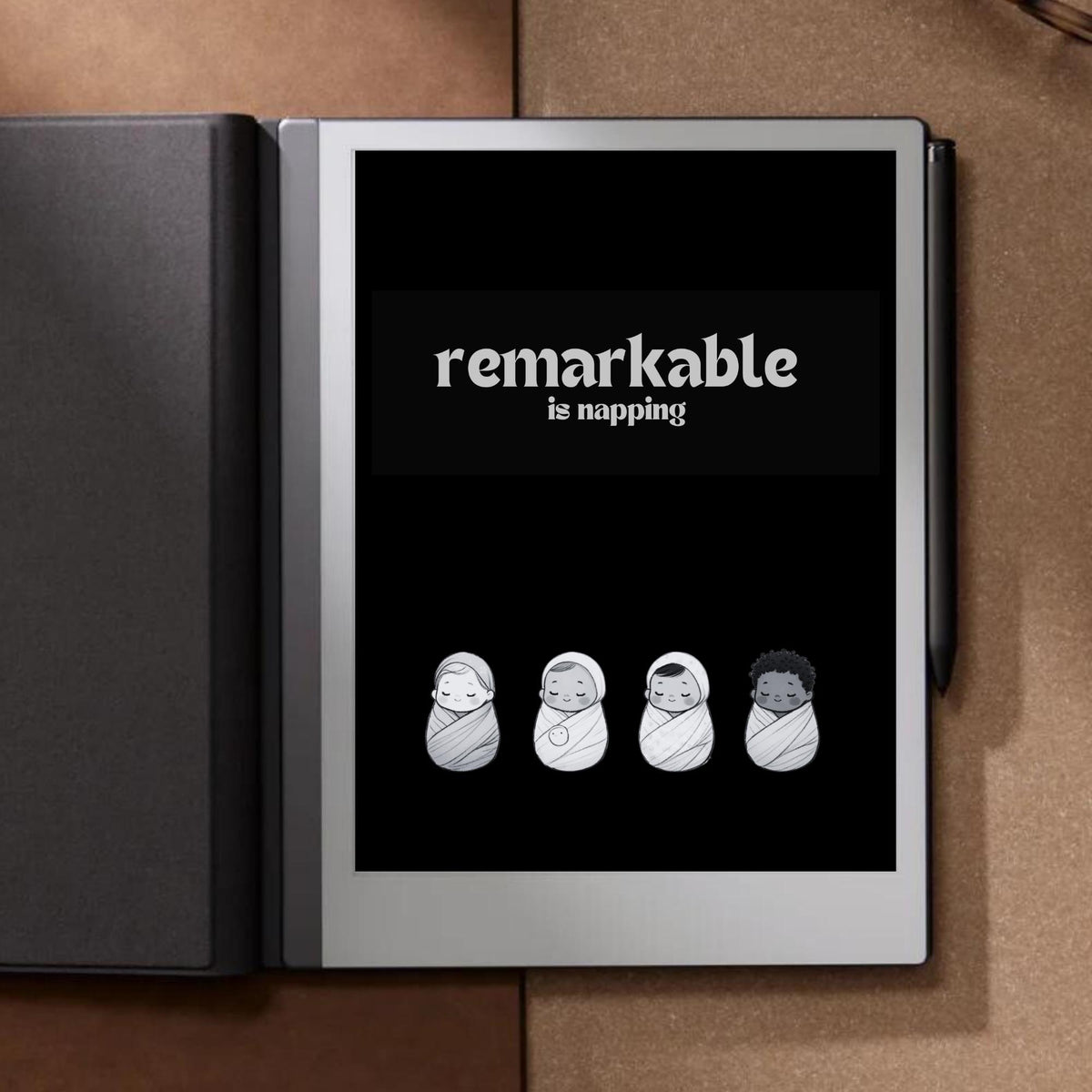 Napping babies sleep screen for reMarkable 2 and reMarkable Paper Pure with cute sleeping baby artwork in PNG format