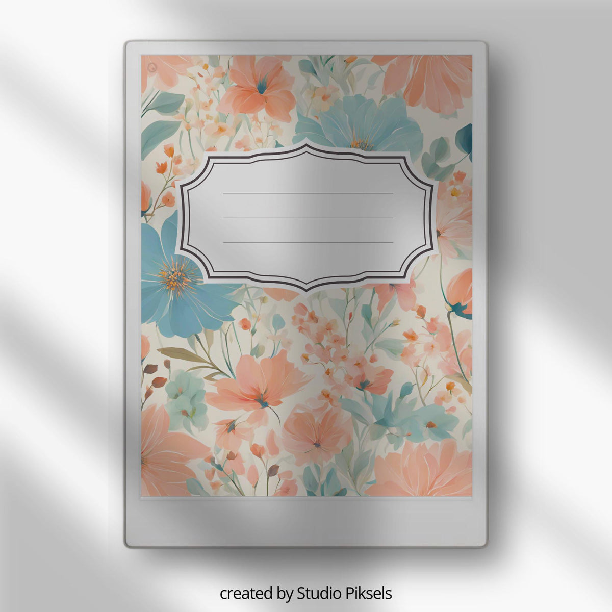 Floral notebook cover bundle for the reMarkable Paper Pro featuring 12 colorful botanical digital covers, flower patterns, and file organization layouts.
