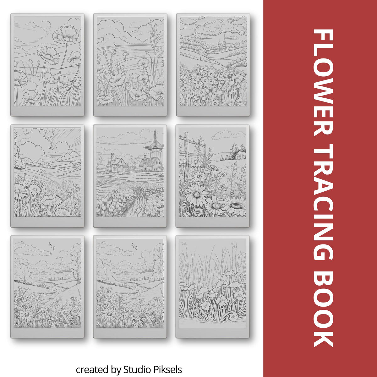 Flower Tracing Pages for reMarkable Paper Pro, reMarkable 1 & 2, and Procreate with Nature Inspired Designs for Mindful Tracing