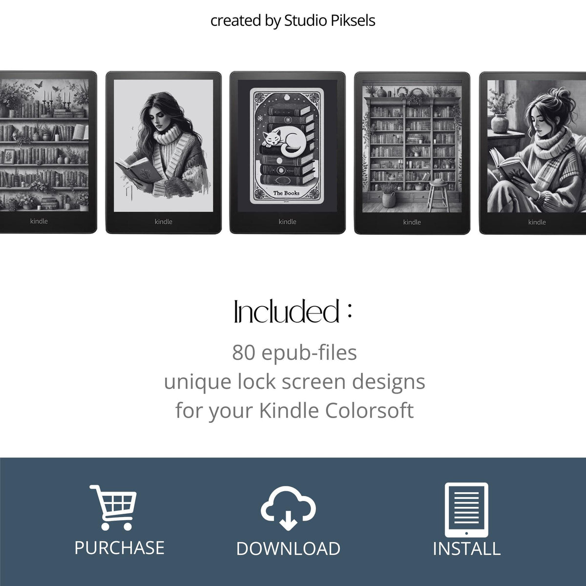 80 Book-Themed EPUB Screensavers for Kindle Colorsoft digital product preview.