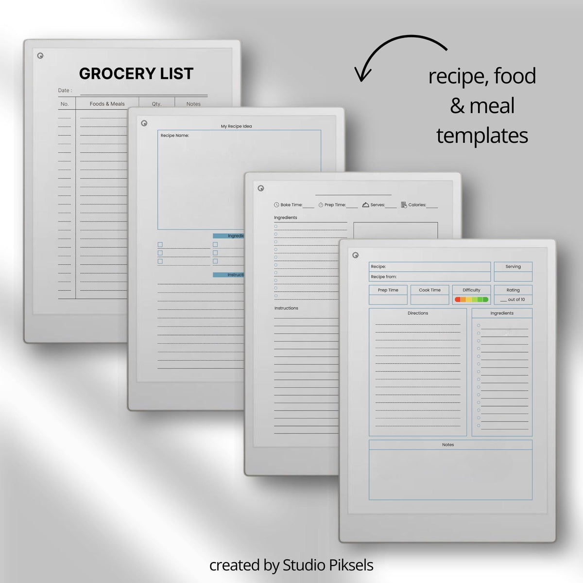 Starter Template Bundle for reMarkable Paper Pro with over 200 minimalist page layouts, productivity tracking forms, and clean digital note-taking templates.