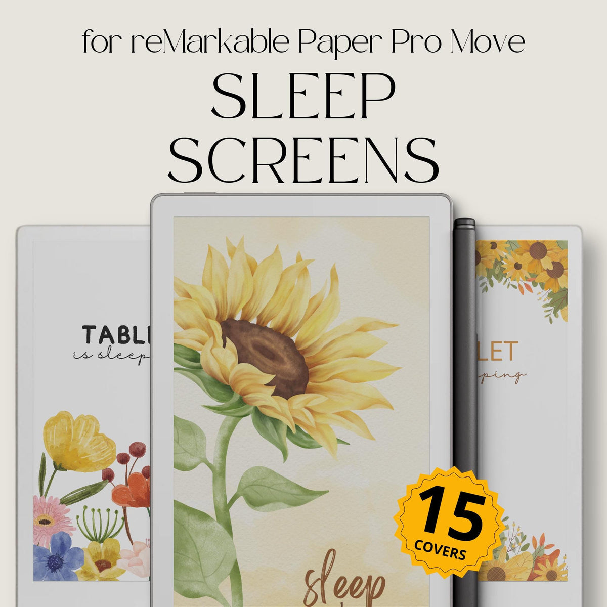Enhance your reMarkable Paper Pro Move with this floral sleep screen bundle. Each design features soft, colorful flowers and botanical artwork, bringing a natural and calming aesthetic to your device.