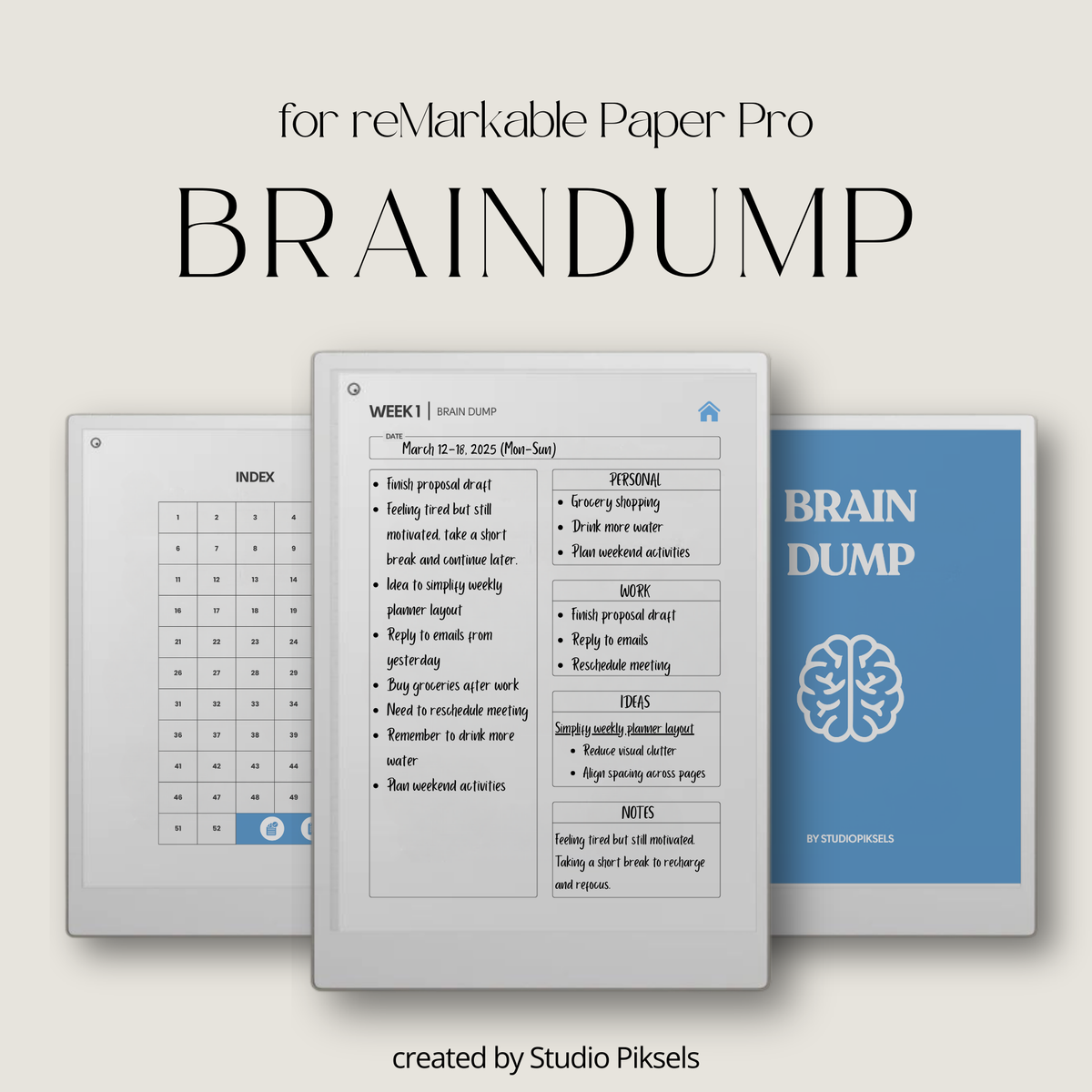 Brain Dump & Mental Clutter Journal for reMarkable Paper Pro