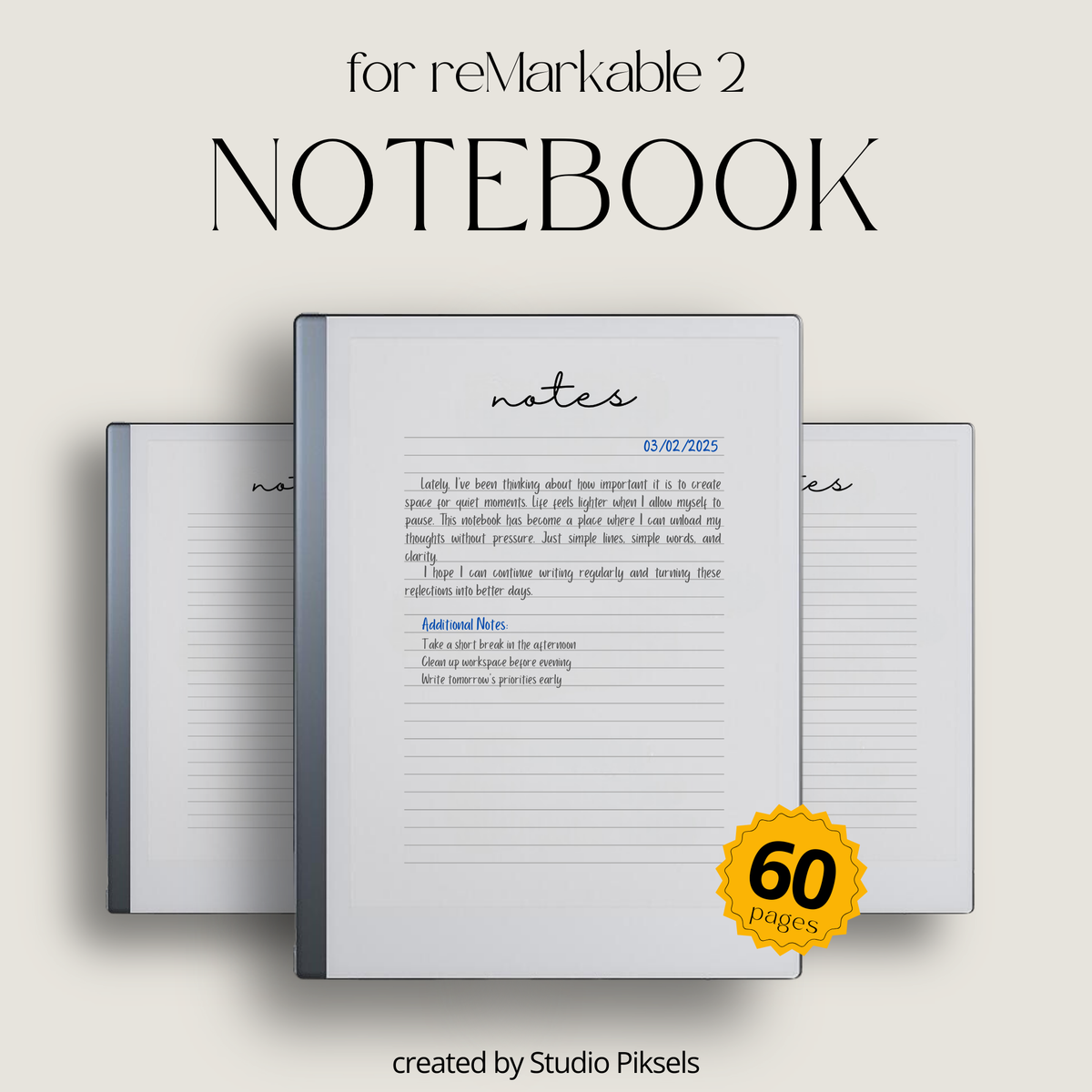 Minimalist Notebook With Lined Pages for reMarkable 2