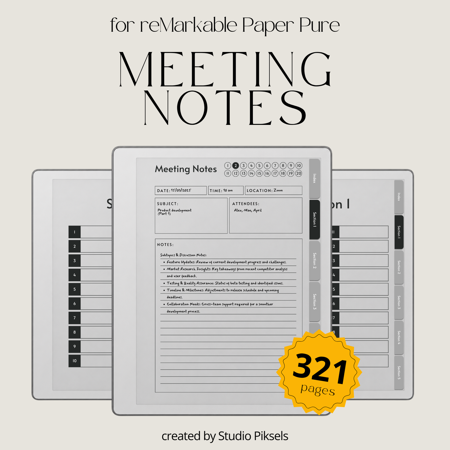 Meeting Minutes Notebook Bundle for reMarkable Paper Pure