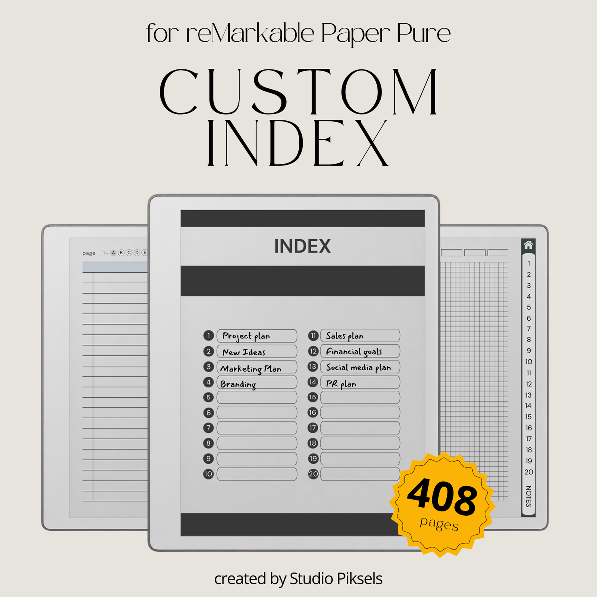 Custom Index Notebook Bundle for reMarkable Paper Pure