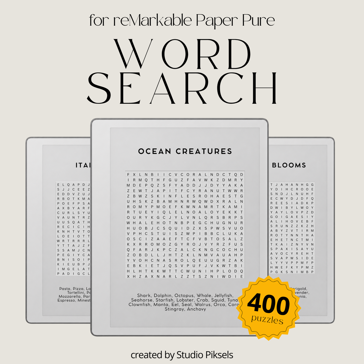 Word Search Puzzle Bundle for reMarkable Paper Pure