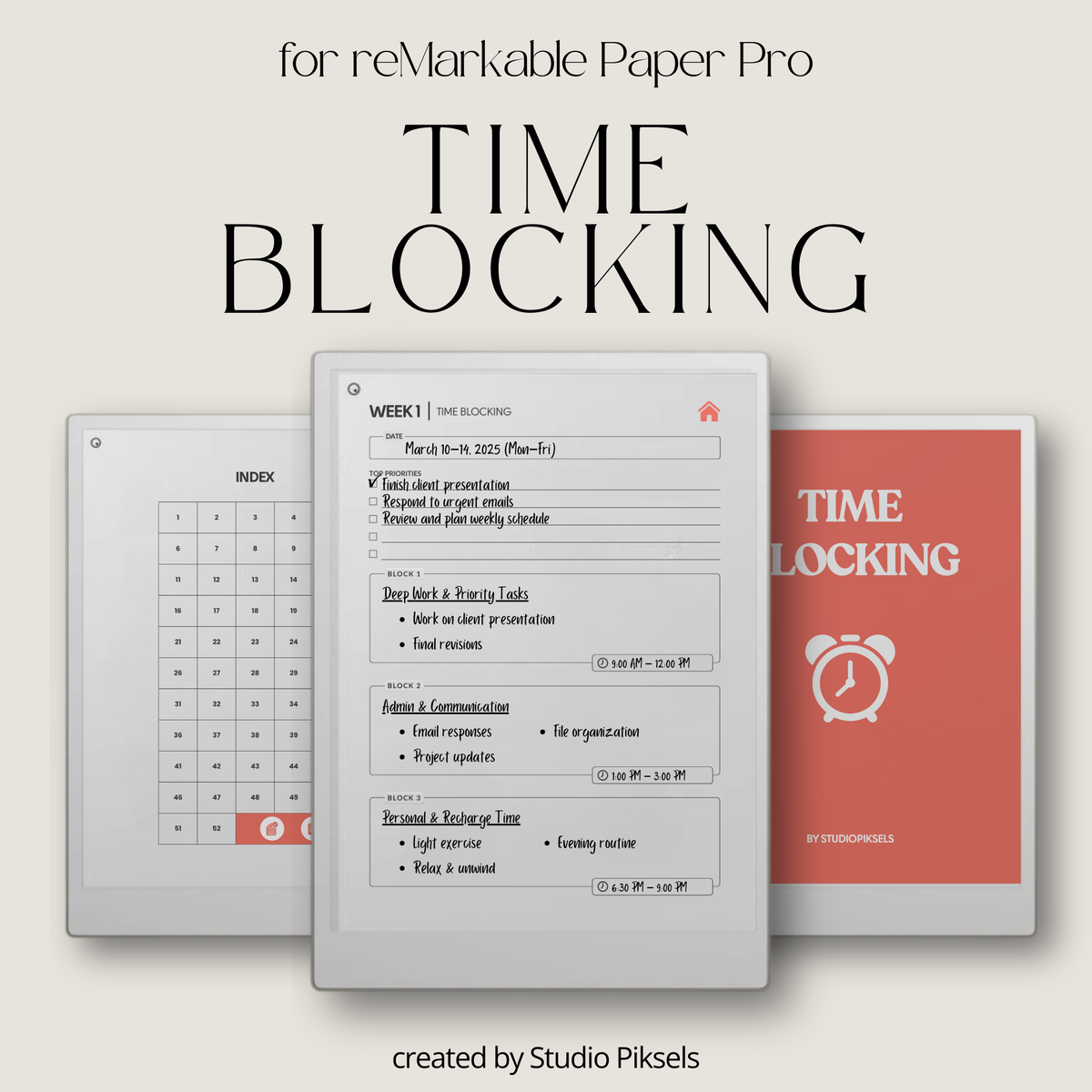 Time Blocking Focus Planner for reMarkable Paper Pro