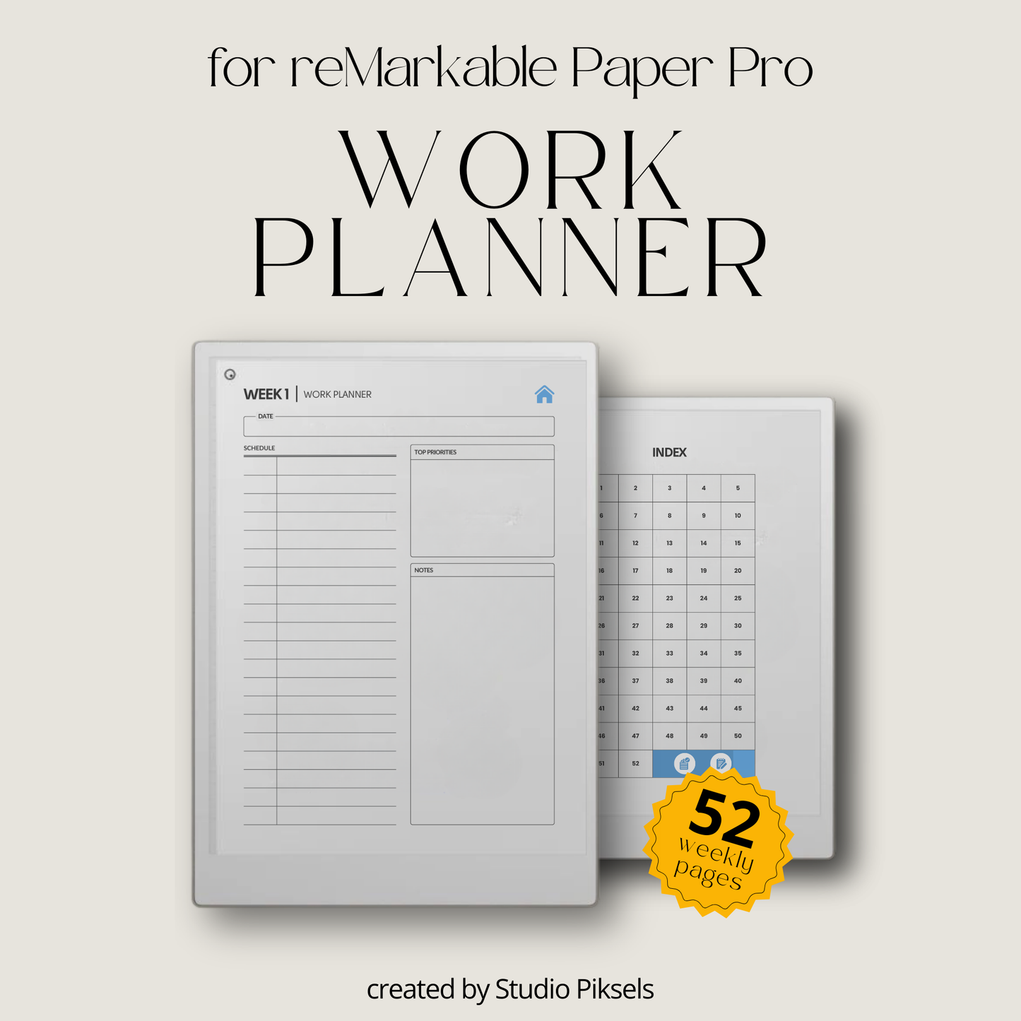 Weekly Work Session Planner for reMarkable Paper Pro