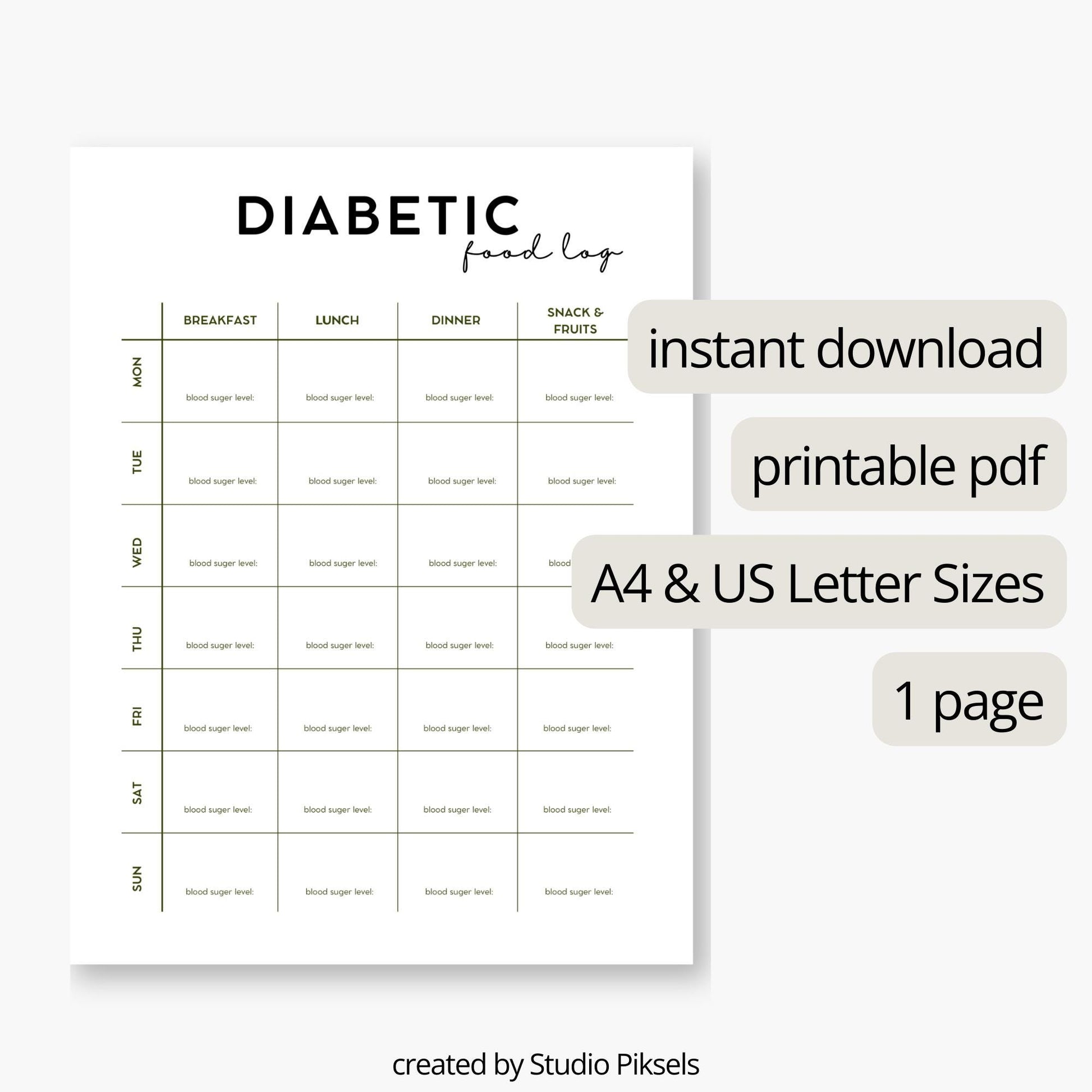 Diabetic Food Log, Diabetic Meal Plan