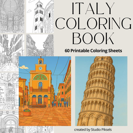 Italy Coloring Book, Italy Coloring Pages, Italy Food Coloring Sheets, Europe Travel Coloring Book, Adult Coloring & Kids Coloring Pages