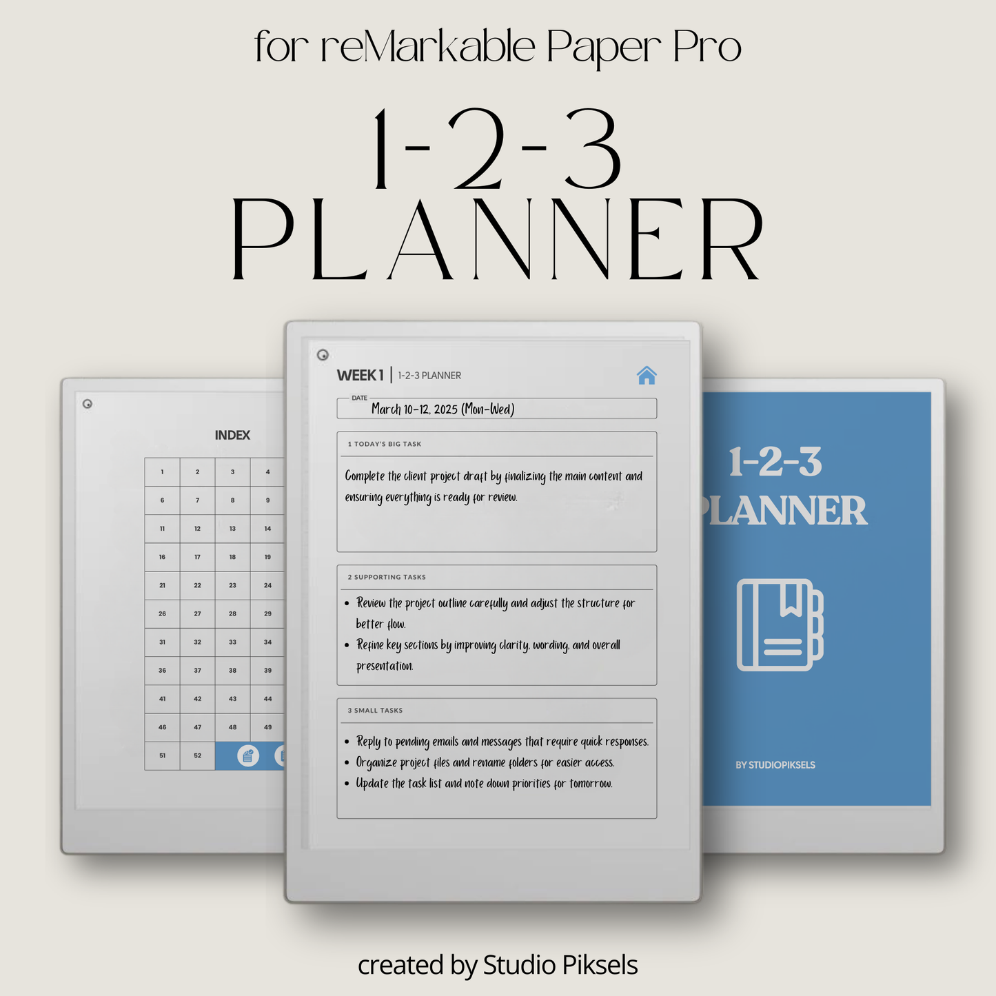 1-2-3 Focus Planner for reMarkable Paper Pro