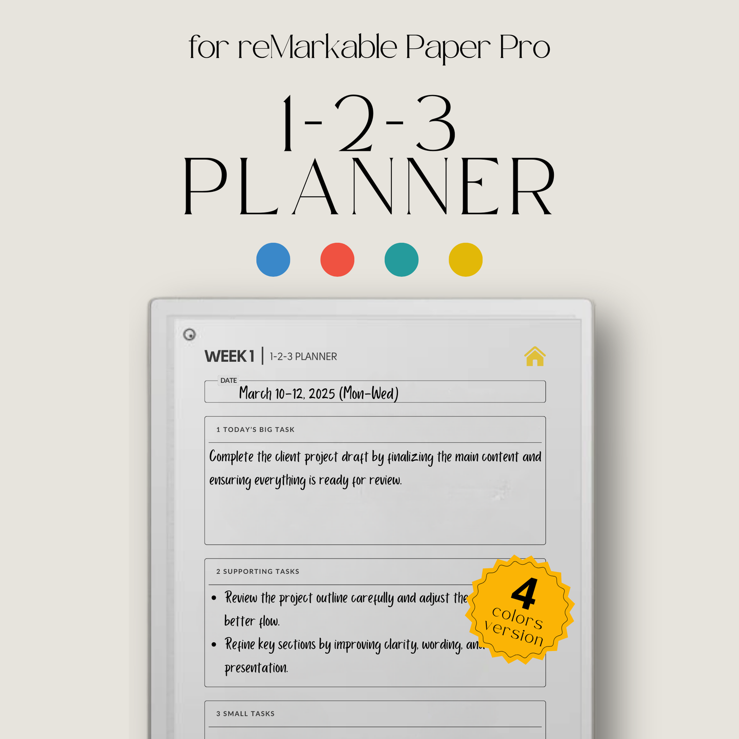 1-2-3 Focus Planner for reMarkable Paper Pro