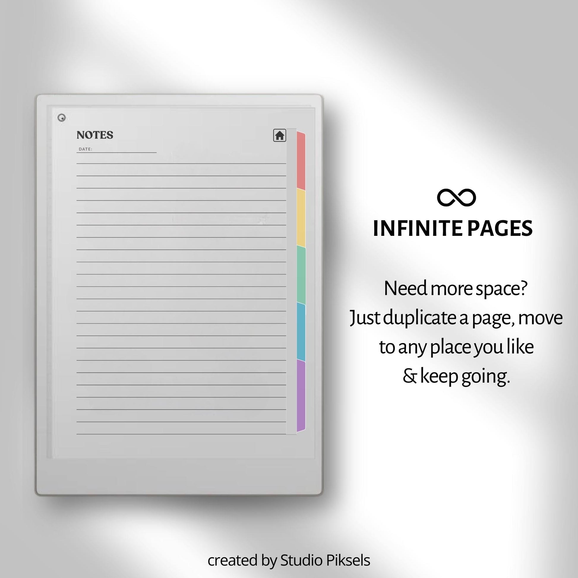 Meeting notes notebook for reMarkable Paper Pro with 120 hyperlinked sections and structured meeting pages.