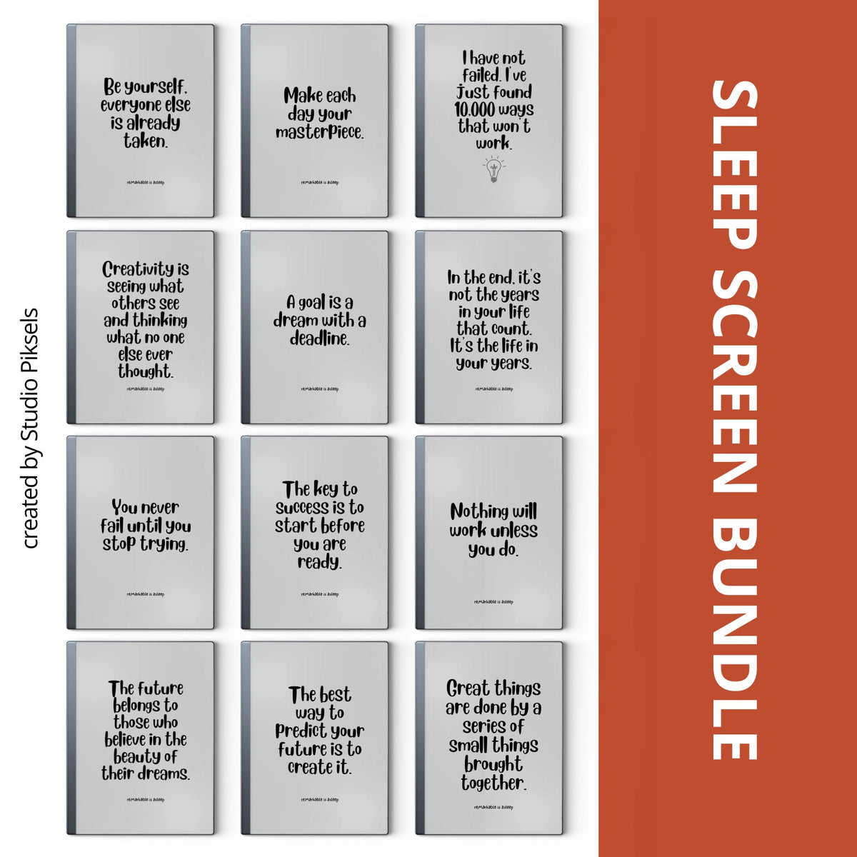 Inspirational quote sleep screen bundle for reMarkable 2 and reMarkable Paper Pure with motivational typography designs in PDF and PNG format