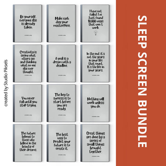 Inspirational quote sleep screen bundle for reMarkable 2 and reMarkable Paper Pure with motivational typography designs in PDF and PNG format