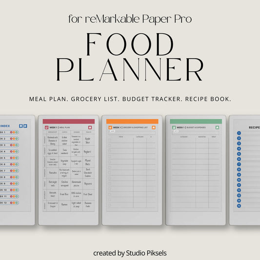 Plan weekly meals using a hyperlinked food planner on reMarkable Paper Pro Move.