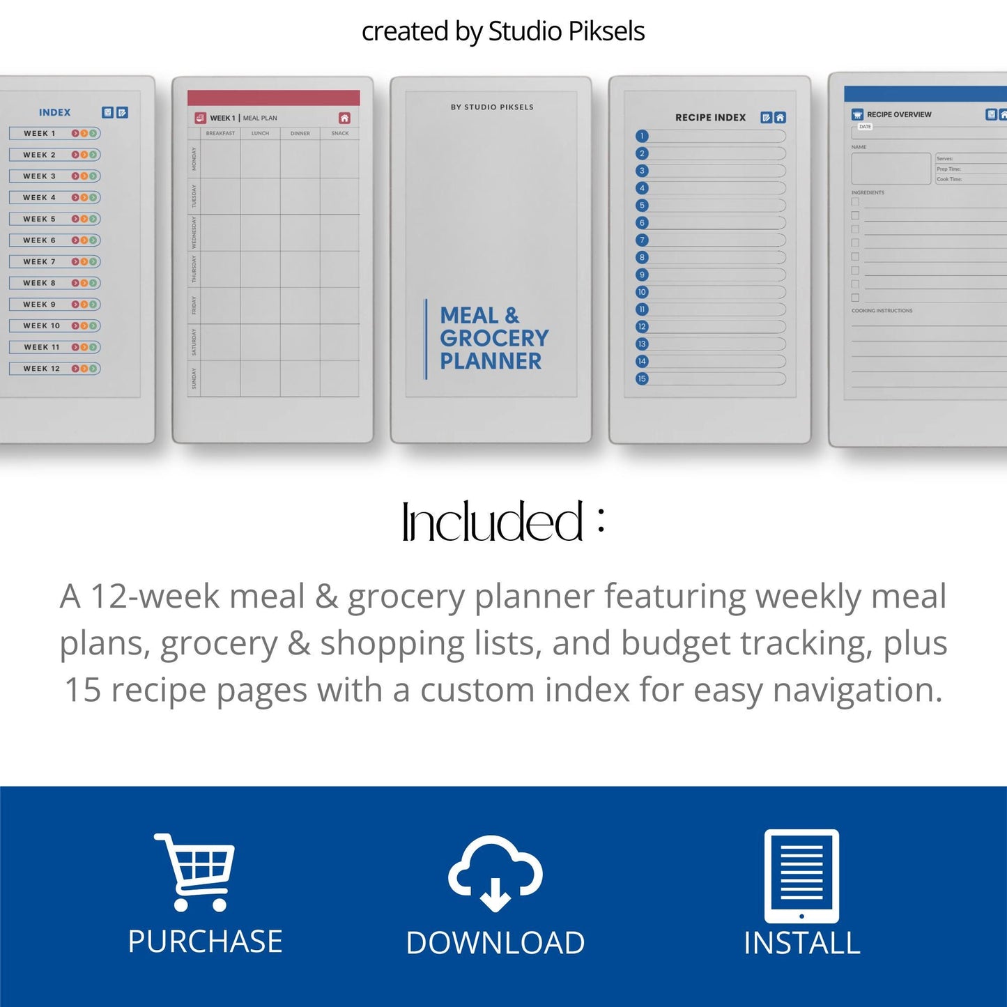 Plan weekly meals using a hyperlinked food planner on reMarkable Paper Pro Move.