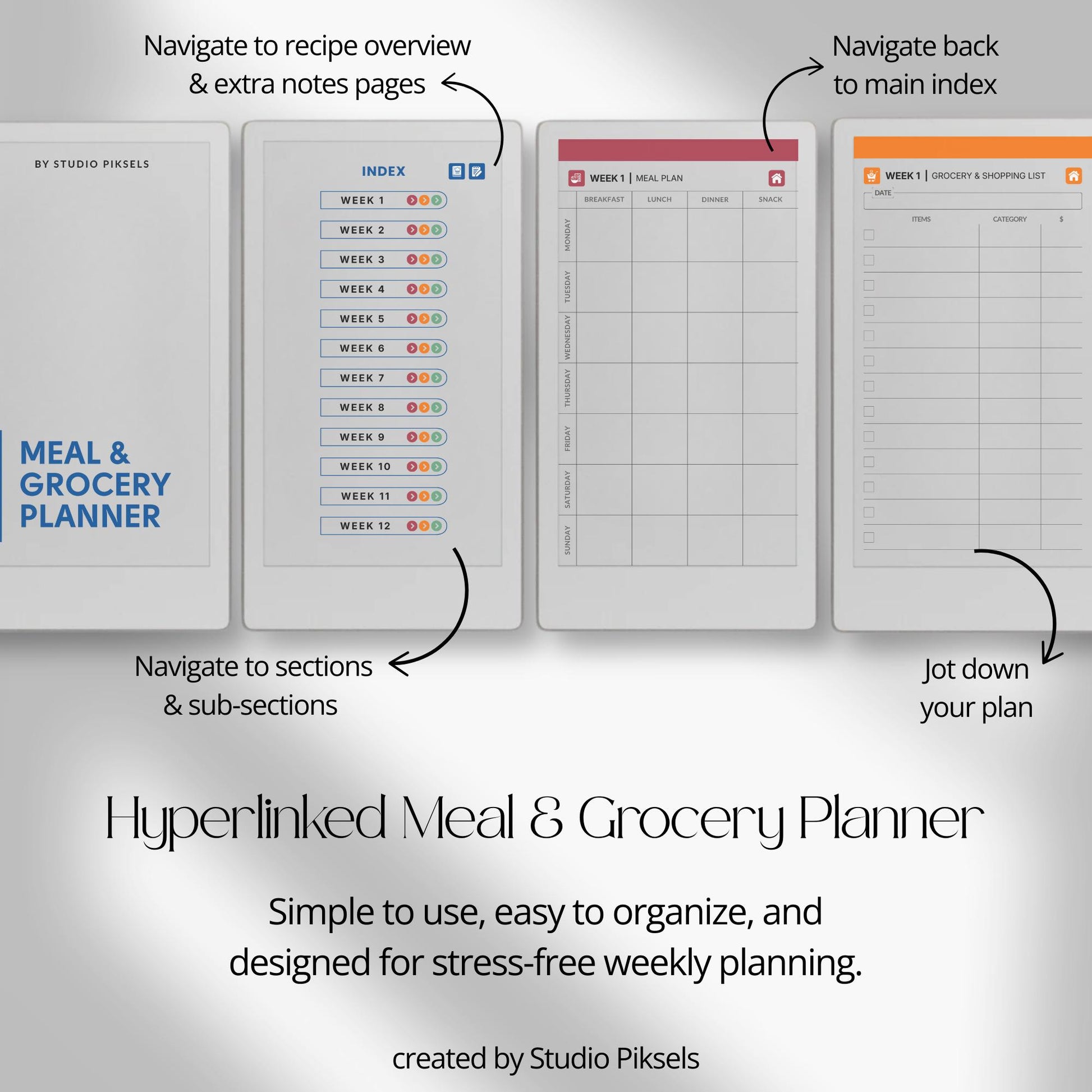 Plan weekly meals using a hyperlinked food planner on reMarkable Paper Pro Move.