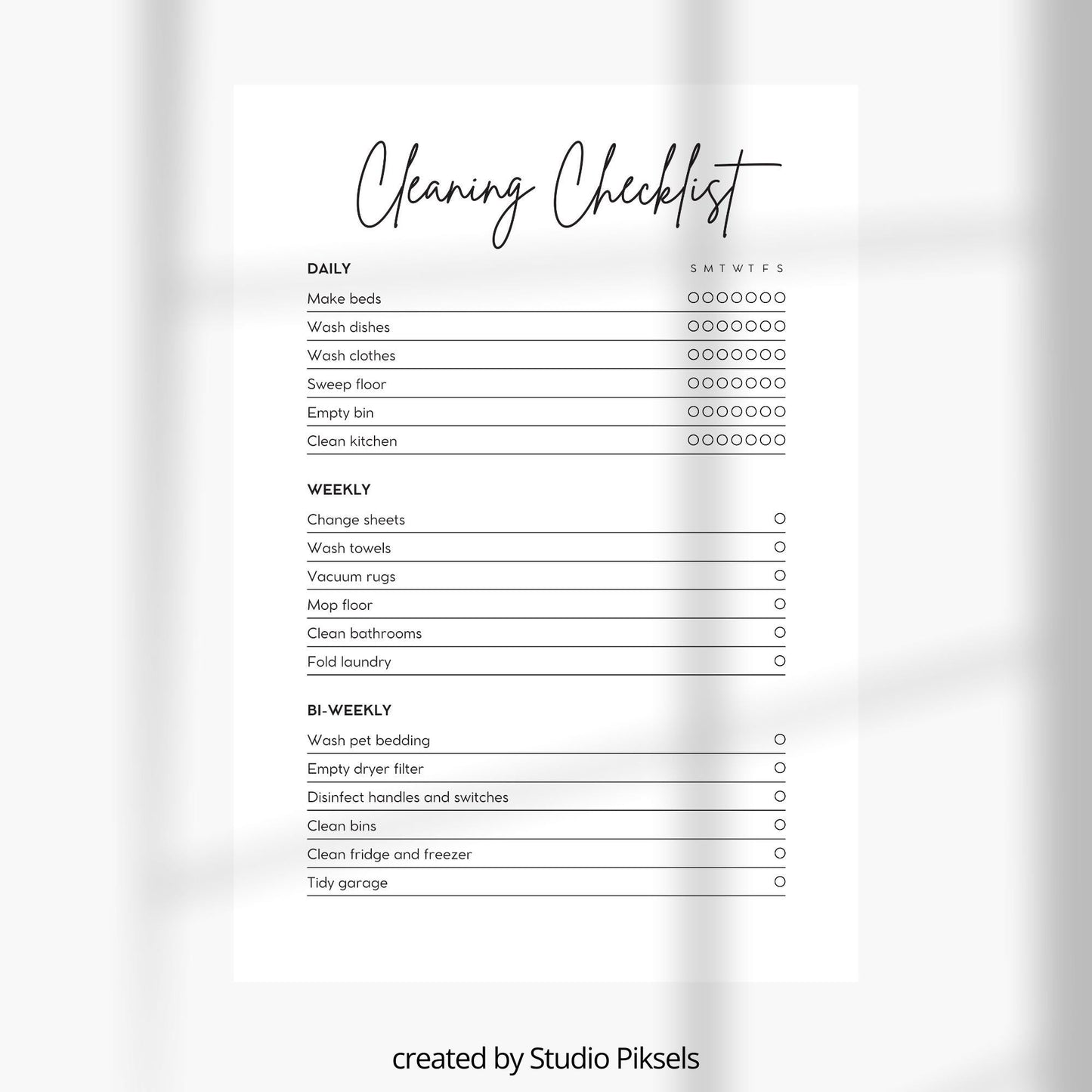 Cleaning Check List, Cleaning Tracker PDF Printable