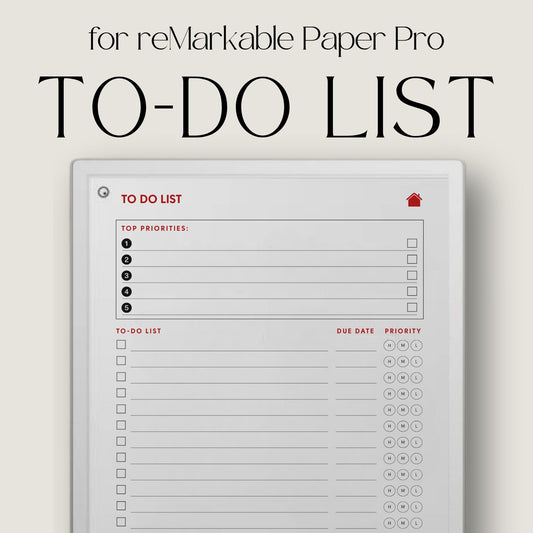 To do list notebook bundle for reMarkable Paper Pro with hyperlinked index and priority based task pages.