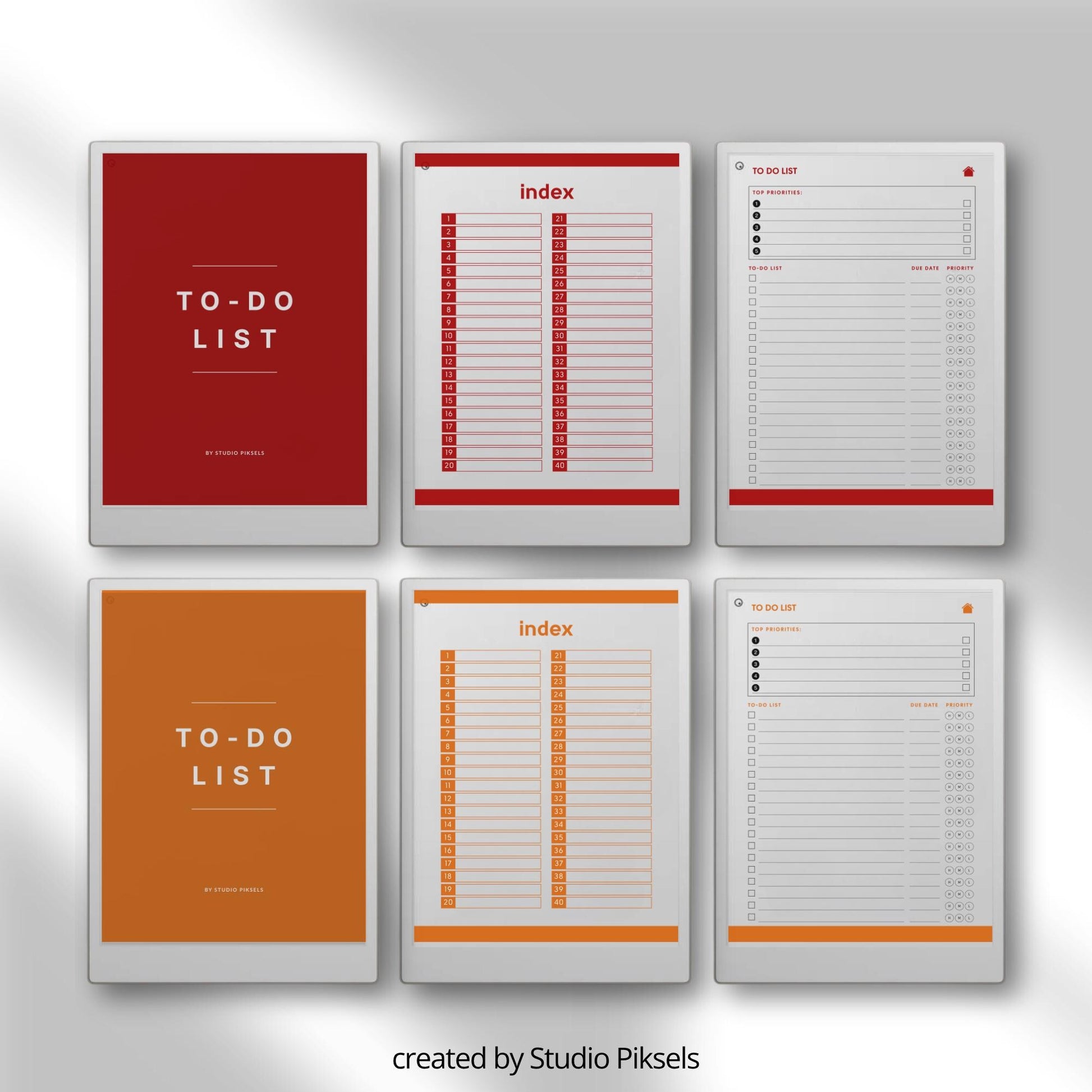 To do list notebook bundle for reMarkable Paper Pro with hyperlinked index and priority based task pages.