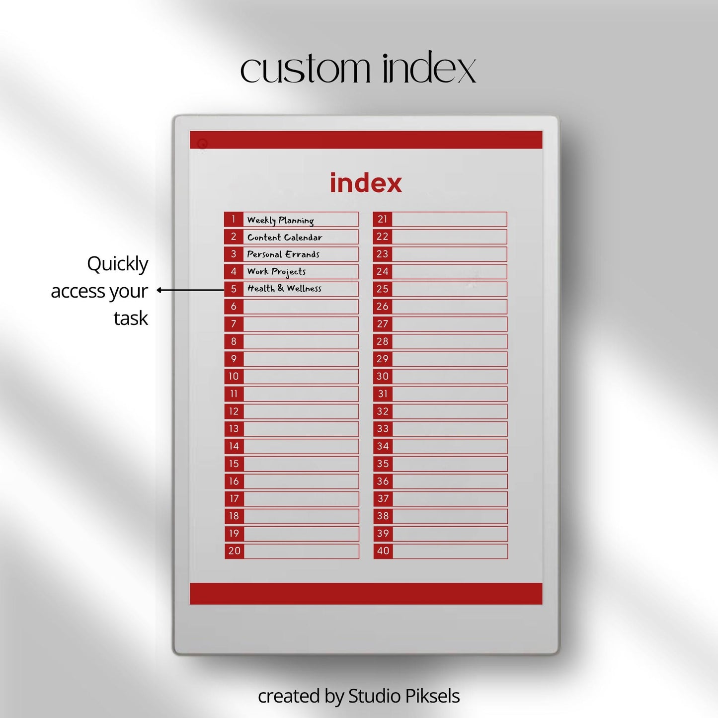 To do list notebook bundle for reMarkable Paper Pro with hyperlinked index and priority based task pages.