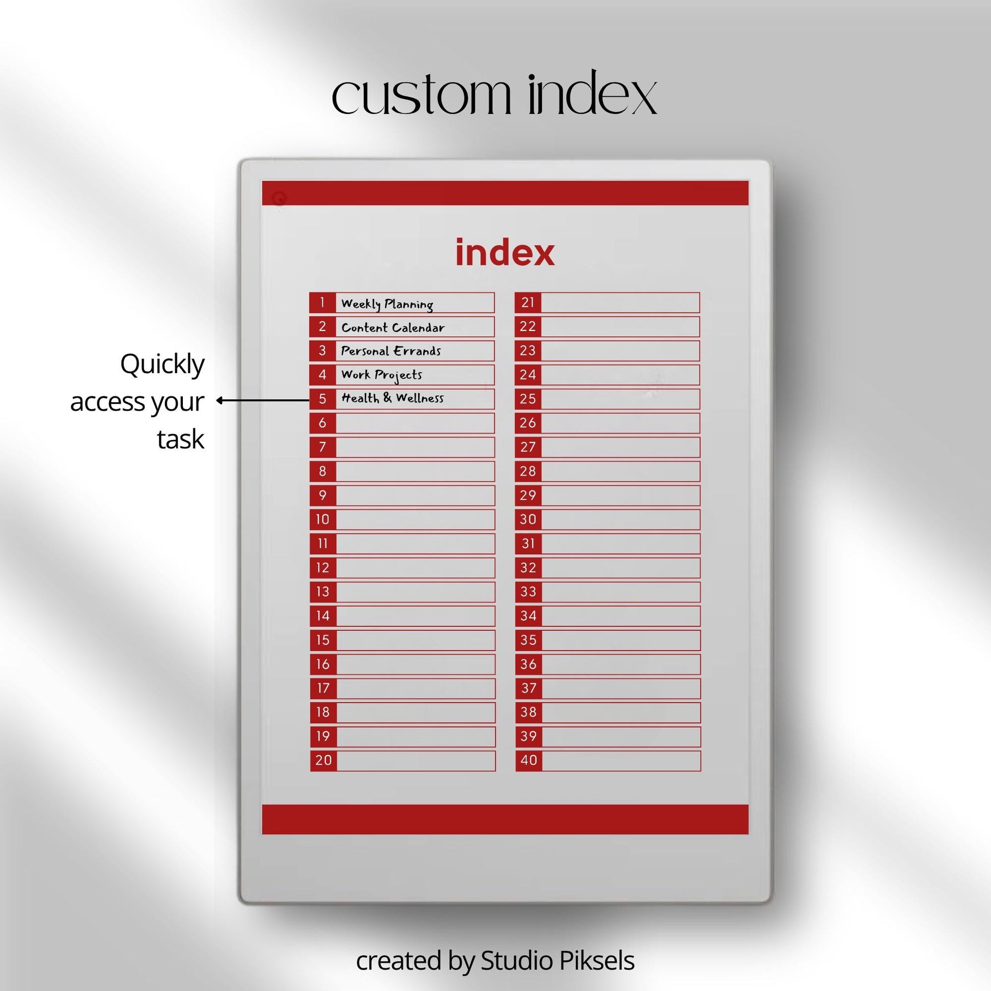To do list notebook bundle for reMarkable Paper Pro with hyperlinked index and priority based task pages.