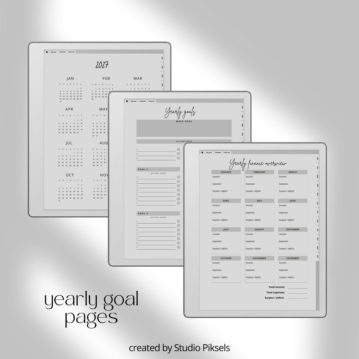 2026 + 2027 Budget Planner for reMarkable 2 and Paper Pure to track expenses, manage budgets, monitor savings, and organize financial goals.