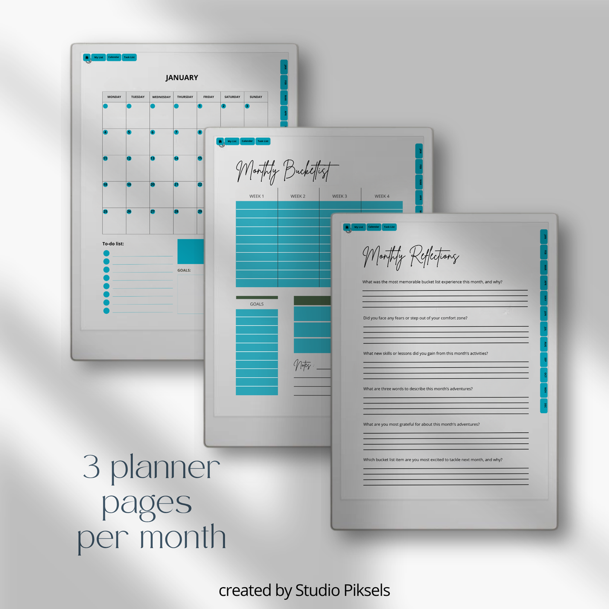 2026 + 2027 digital bucket list planner for reMarkable Paper Pro with yearly goals, monthly bucket lists, habit trackers, and reflection pages.