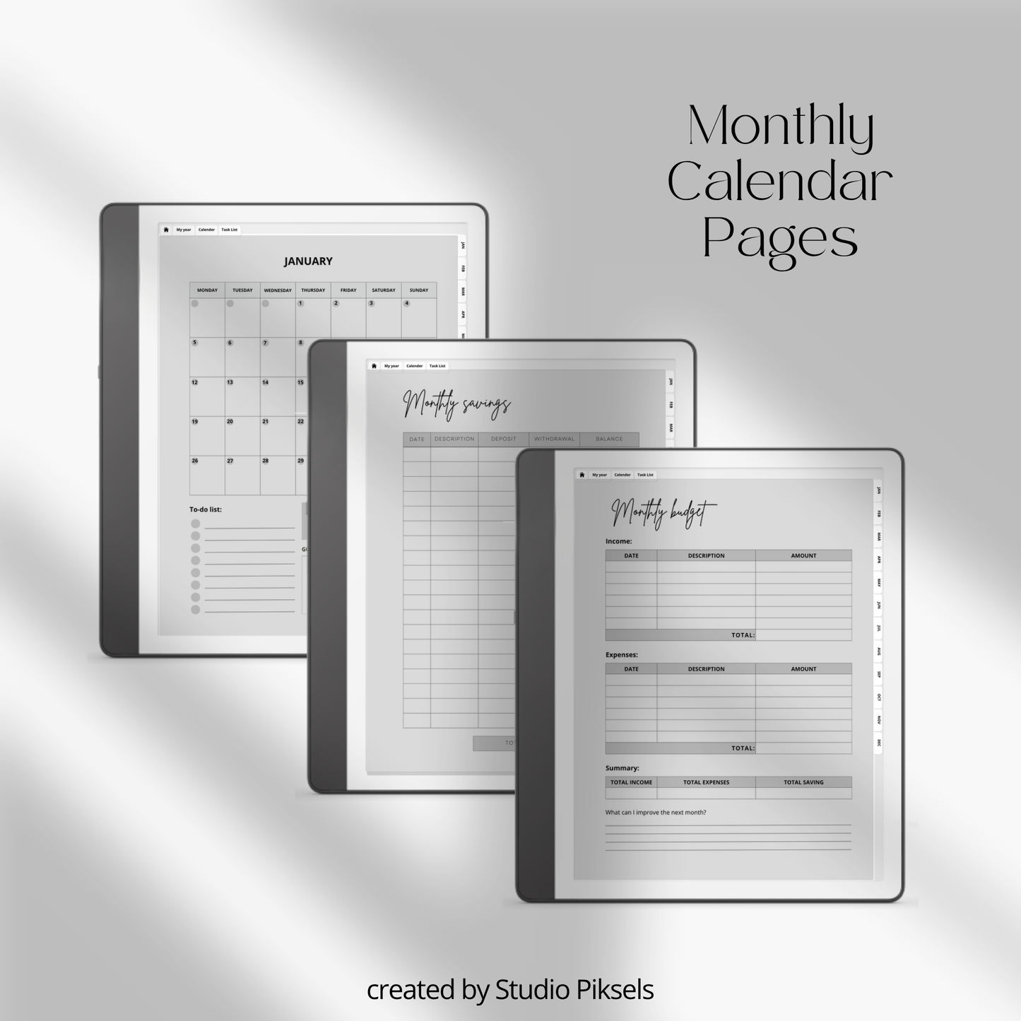 2026 + 2027 digital budget planner for Kindle Scribe with monthly budgets, expense tracking, savings trackers, and financial goal pages.