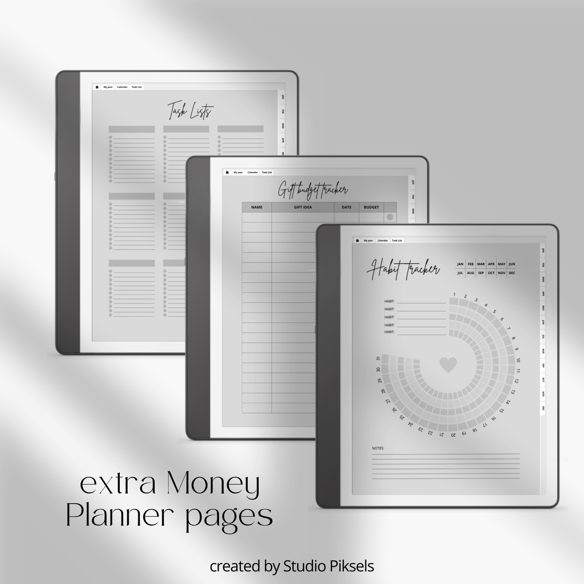 2026 + 2027 digital budget planner for Kindle Scribe with monthly budgets, expense tracking, savings trackers, and financial goal pages.