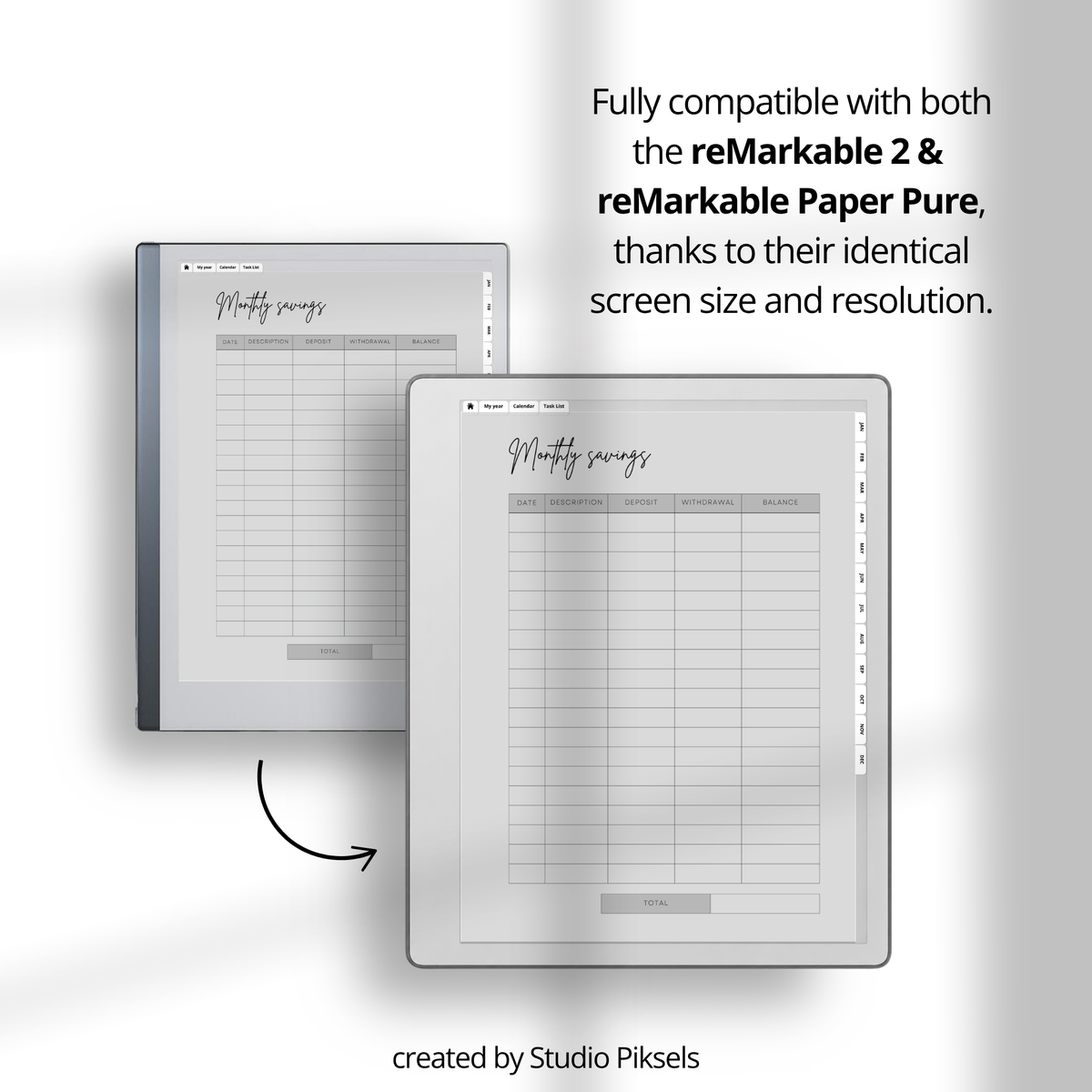 2026 + 2027 digital budget planner for reMarkable 2 and Paper Pure with monthly budgets, expense trackers, savings goals, and financial planning pages.