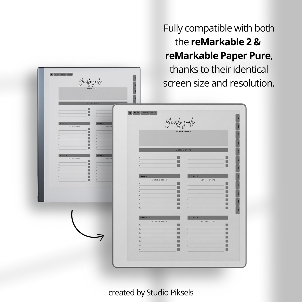 2026 + 2027 Fitness Planner for reMarkable Paper Pure & reMarkable 2 featuring hyperlinked workout tracking, fitness goals, exercise routines, and progress pages.