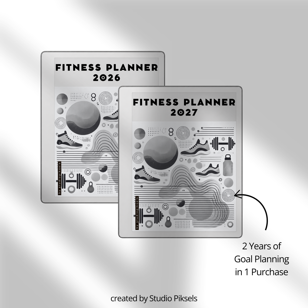 2026 + 2027 Fitness Planner for reMarkable Paper Pure & reMarkable 2 featuring hyperlinked workout tracking, fitness goals, exercise routines, and progress pages.