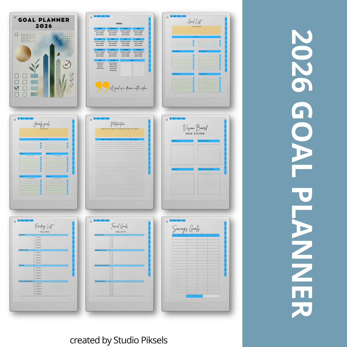 2026 and 2027 Goal Planner designed for reMarkable Paper Pro, featuring digital planning pages for setting goals, organizing priorities, tracking progress, and planning personal and professional objectives.