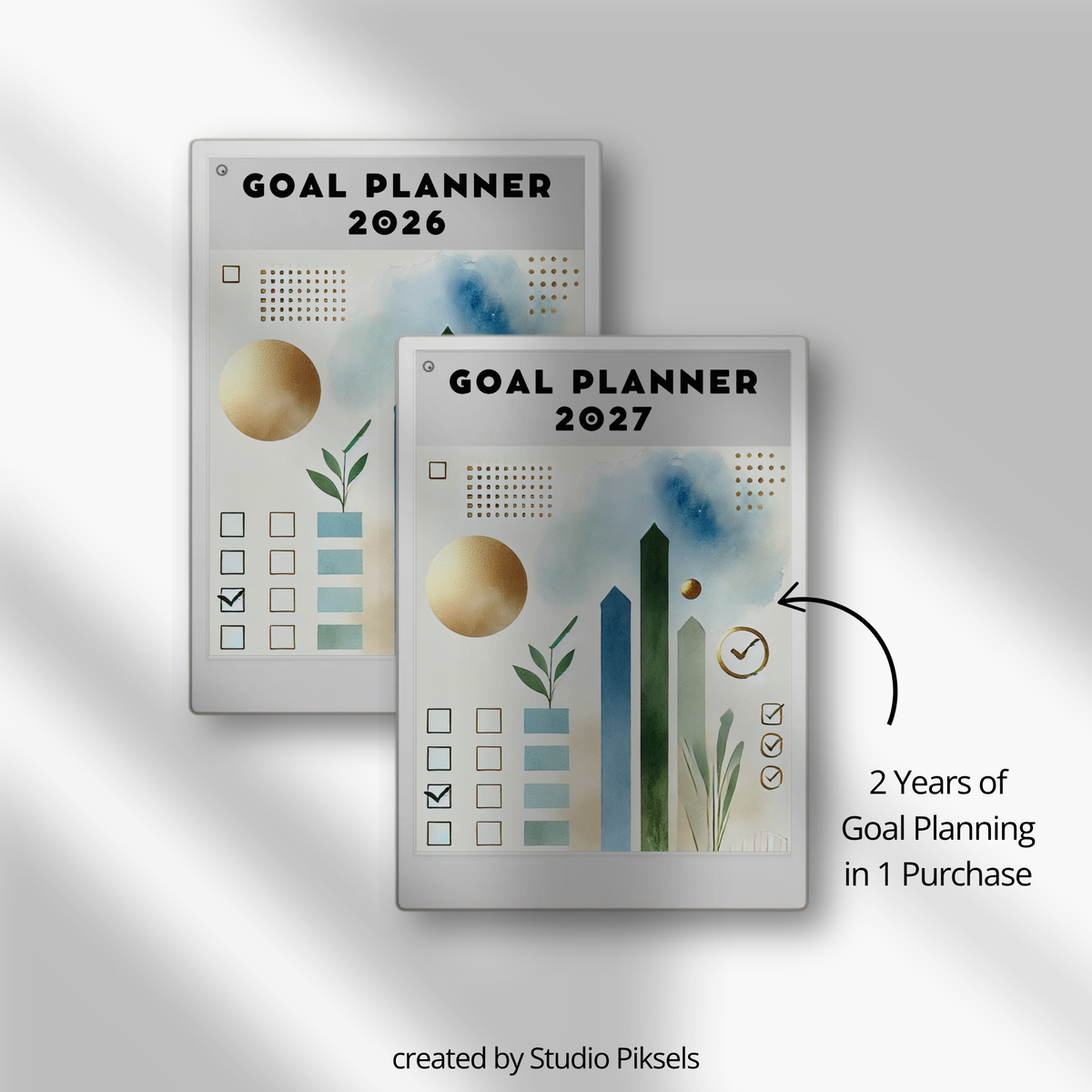 2026 and 2027 Goal Planner designed for reMarkable Paper Pro, featuring digital planning pages for setting goals, organizing priorities, tracking progress, and planning personal and professional objectives.