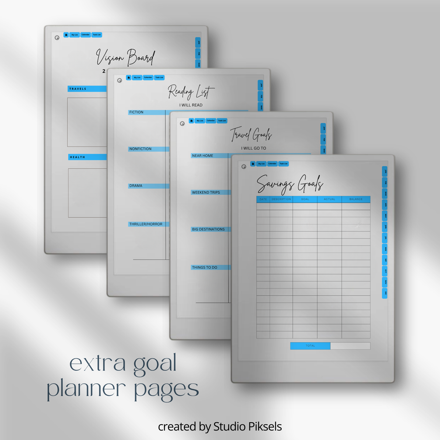 2026 and 2027 Goal Planner designed for reMarkable Paper Pro, featuring digital planning pages for setting goals, organizing priorities, tracking progress, and planning personal and professional objectives.