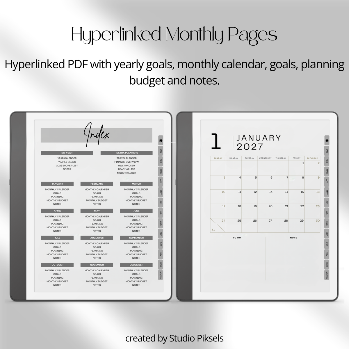 2026 + 2027 Habit Tracker for Kindle Scribe featuring hyperlinked habit tracking, goal planning, routines, tasks, and progress tracking pages.