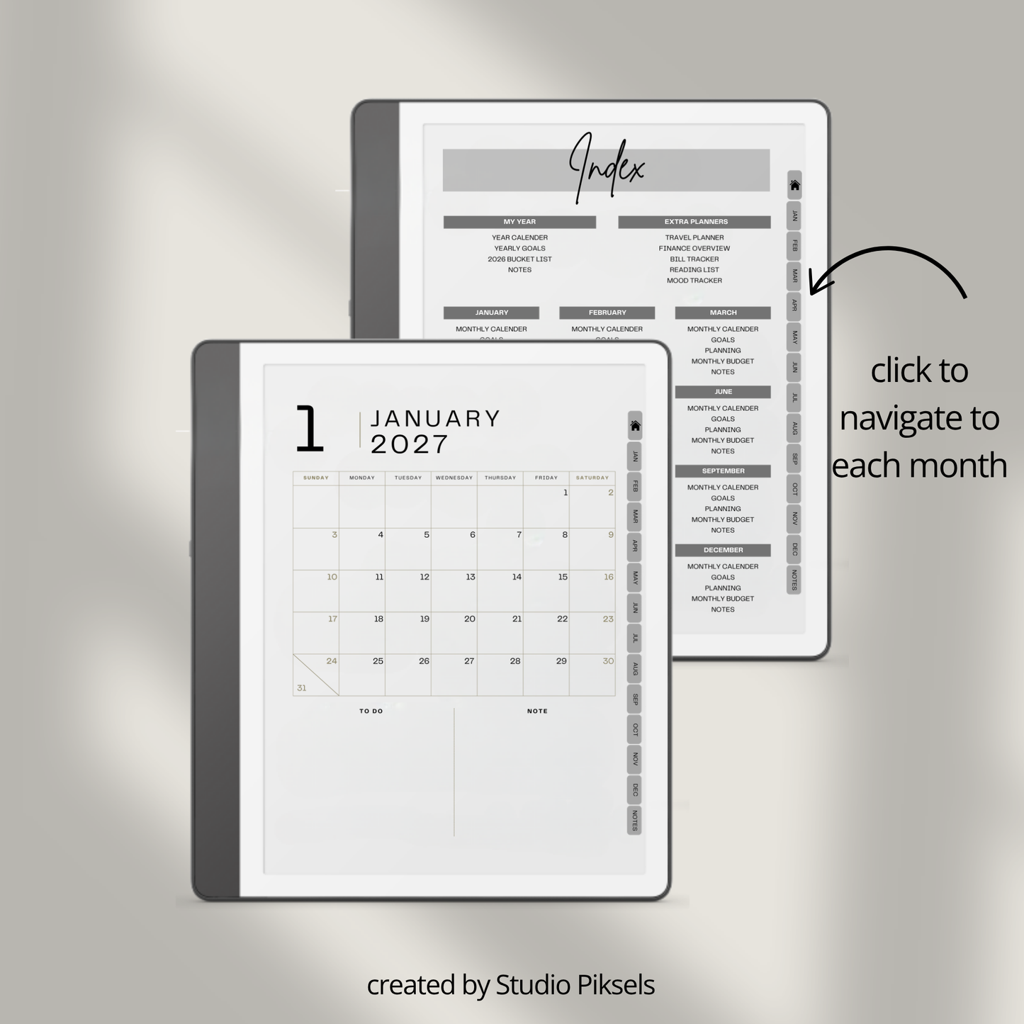 2026 + 2027 Habit Tracker for Kindle Scribe featuring hyperlinked habit tracking, goal planning, routines, tasks, and progress tracking pages.