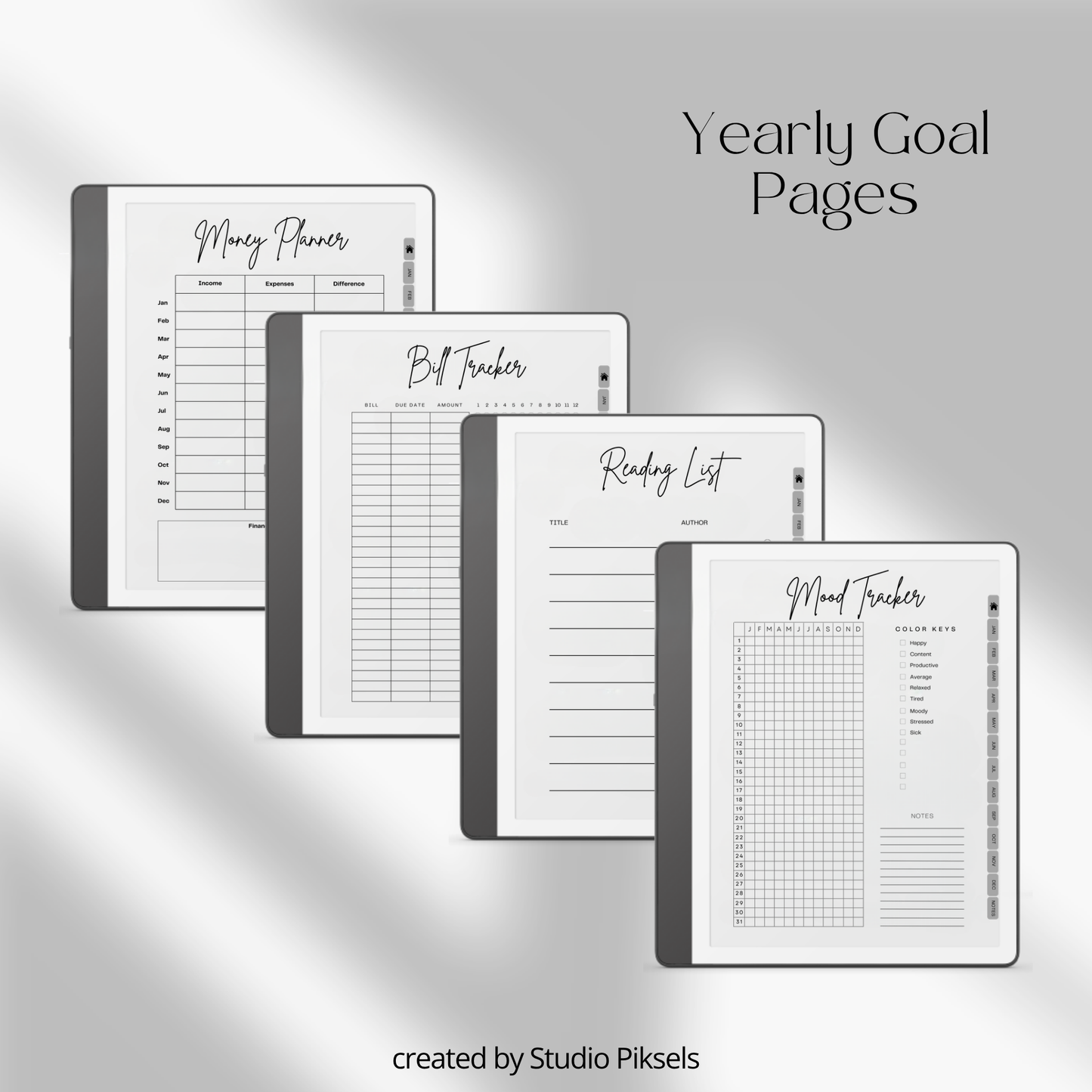 2026 + 2027 Habit Tracker for Kindle Scribe featuring hyperlinked habit tracking, goal planning, routines, tasks, and progress tracking pages.