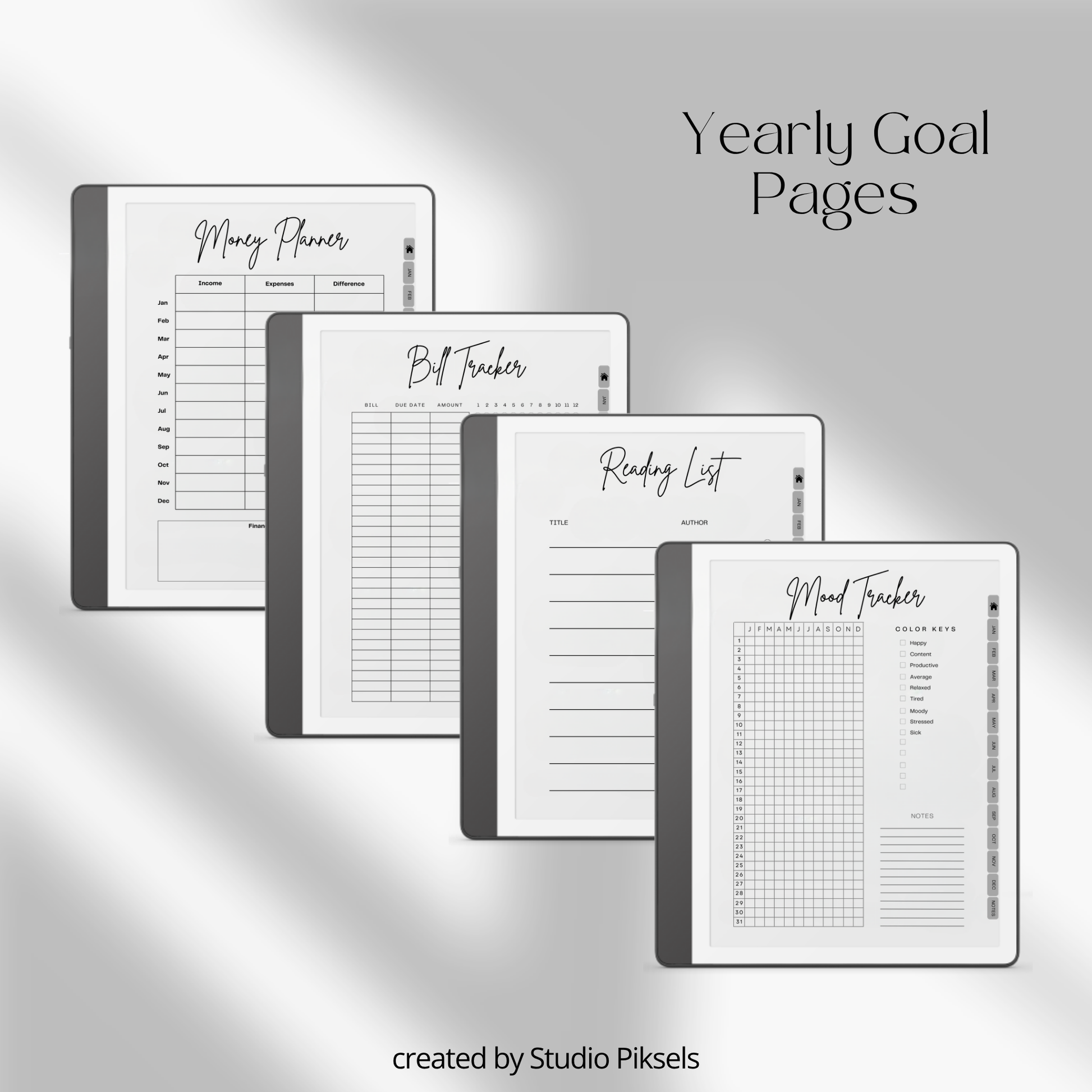 2026 + 2027 Habit Tracker for Kindle Scribe featuring hyperlinked habit tracking, goal planning, routines, tasks, and progress tracking pages.