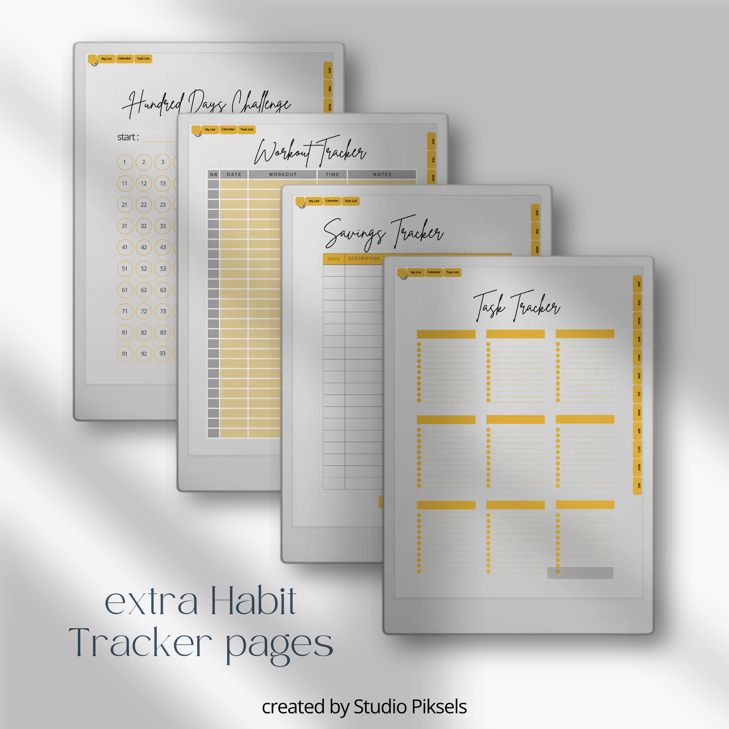 2026 + 2027 Habit Tracker for reMarkable Paper Pro with 56 hyperlinked pages for habits, goals, routines, tasks, and progress tracking.