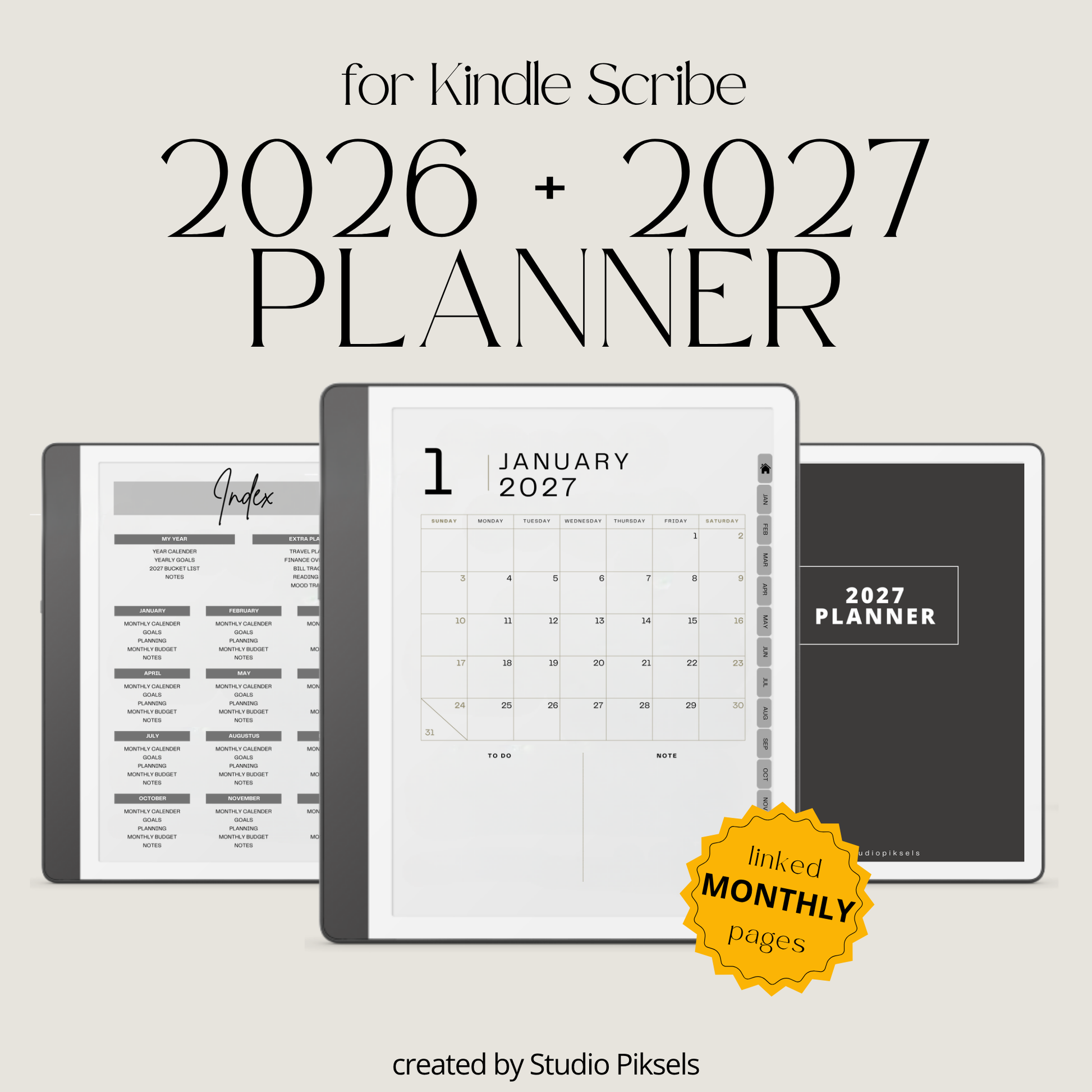 Organize two full years with clarity and structure using this 2026 and 2027 Planner Bundle designed for Kindle Scribe